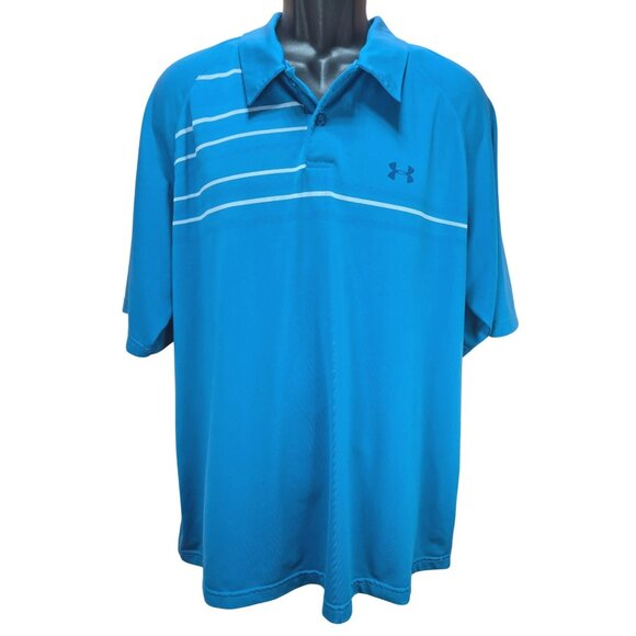 Under Armour Mens Heatgear Polo XL Loose Fit Blue Stripe Design - Picture 1 of 9